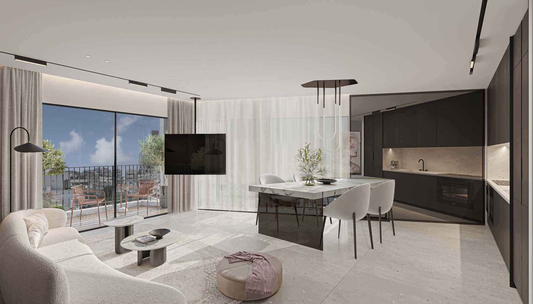 New Boutique Three-Room Apartment with Balcony near Dizengoff Square