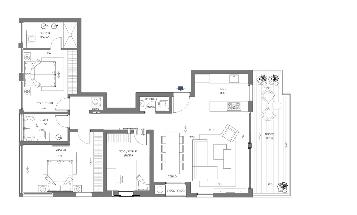 A three bedroom Mini-penthouse in a new project at the old north TLV